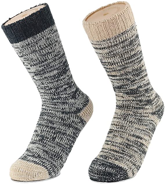 2 Pack Merino Wool Women's Socks for Winter Warm Casual and Sport Boot Crew Wool Hiking Socks for Women