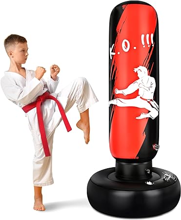 Punching Bag for Kids Teens Tall 65” Inflatable Kid Punching Bag Standing, Sports Boxing Bag Toys Gifts for Boys & Girls Karate/Taekwondo/MMA