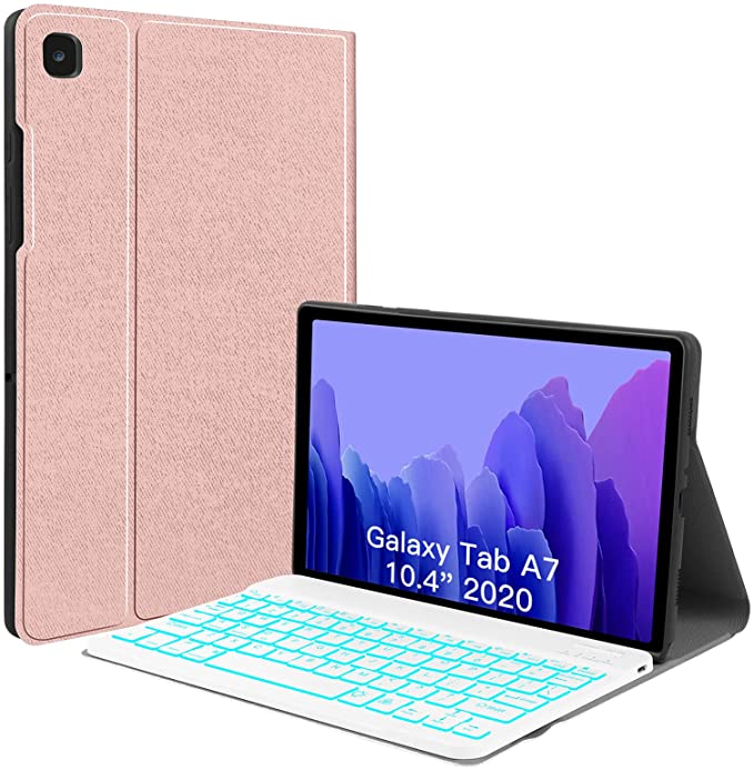 Backlit Keyboard Case for Samsung-Galaxy-Tab A7 10.4 2020 - JUQITECH Smart Soft Case with Backlit Keyboard for Galaxy Tab A7 10.4 Inch SM-T500 SM-T505 SM-T507 Detachable Wireless Keyboard Cover, Pink
