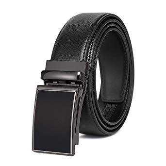 TOAOLZ Mens Slide Ratchet Dress Leather Belt with Automatic Zip Buckle Click Strap