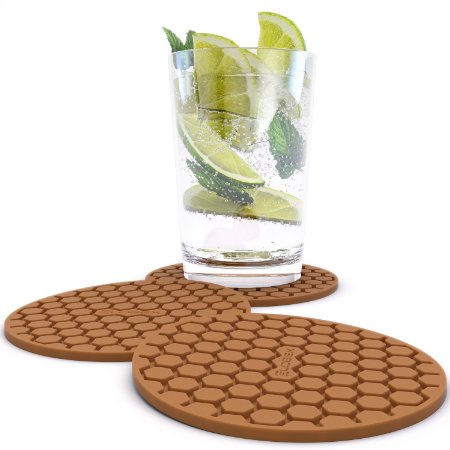 Amazing Quality Drink Coaster Set (8pc), Sleek Modern Design. Prevents Furniture Damage, Absorbs Spills and Condensation! Top Grade Silicone Lifetime Warranty