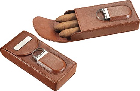 Personalized Leather Cigar Holder with Cutter, Free Engraving