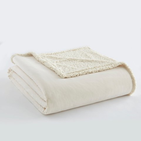 Shavel Home Products Micro Flannel Reversible Sherpa Electric Heated Blanket Ivory King/California King Blanket