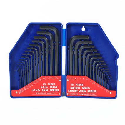 WORKPRO W022018A 30-Piece Hex Key Set w/ Plastic Box, SAE & Metric, Chrome-Vanadium Steel