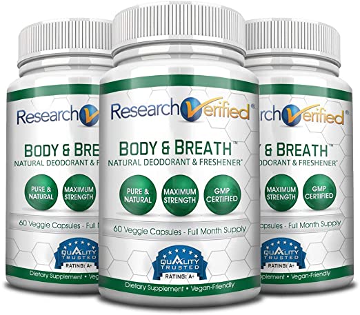 Research Verified Body & Breath Natural Deodorant & Freshener - Bad Breath & Body Odor Supplement - 60 Count (3 Months Supply)