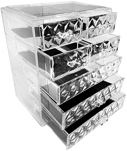 Sorbus Acrylic Cosmetic Makeup and Jewelry Storage Case Display - Spacious Design - Great for Bathroom, Dresser, Vanity and Countertop, Diamond Pattern (3 Large/4 Small Drawers)