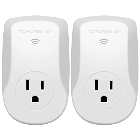 TOPGREENER Smart Wi-Fi Powerful Plug with Energy Monitoring, Smart Outlet, 15A, Control Lights and Appliances from Anywhere, No Hub Required, White, Compatible with Alexa and Google Assistant, 2-Pack