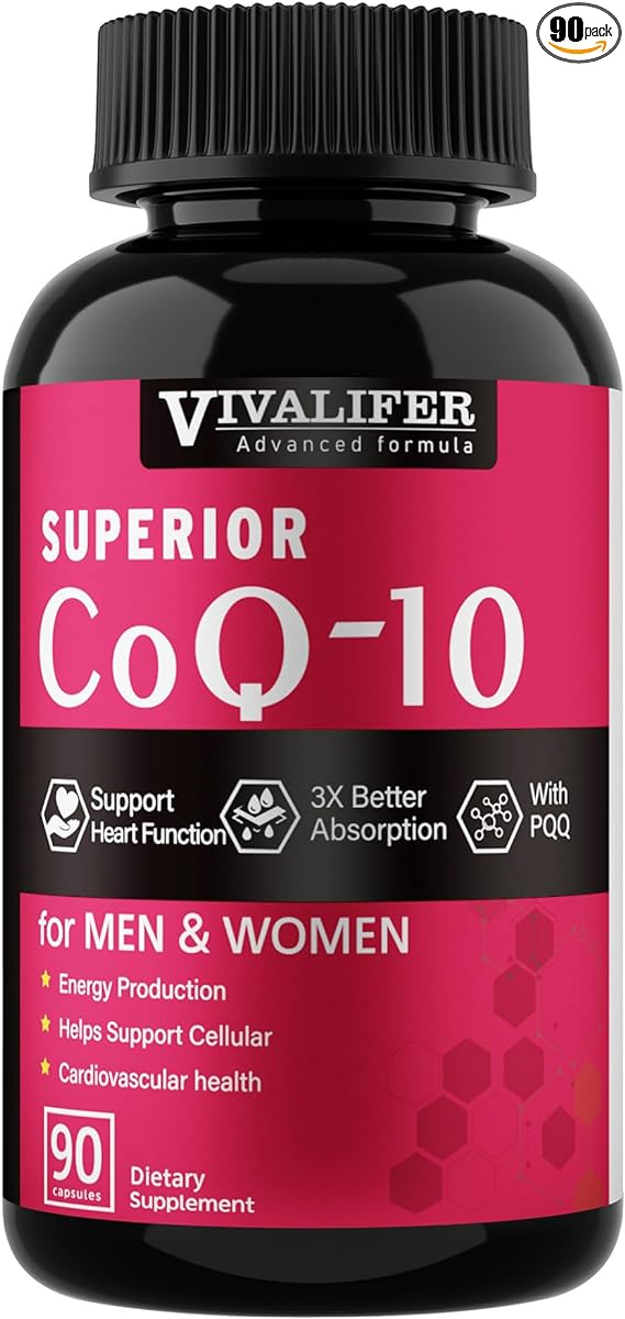 VIVALIFER CoQ10 300mg - High Potency Coenzyme Q10 Supplement for Antioxidant, Energy Production & Heart Function - 90 Softgels