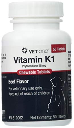 Vet One Vitamin K1 Chewable Tablets, Phytonadione 25mg, 50 Beef Flavor Tablets