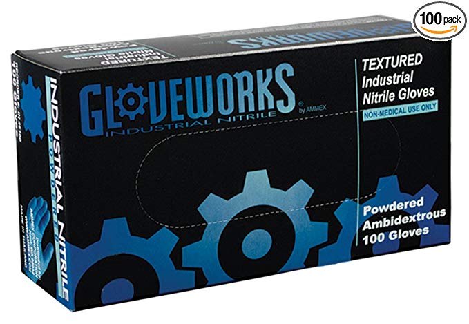 AMMEX - IN42100-BX - Nitrile Gloves - Gloveworks - Disposable, Powdered, Industrial, 5 mil, Small, Blue (Box of 100)