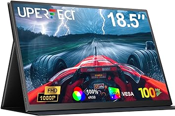 UPERFECT Portable Monitor 18.5 inch 100% sRGB 1080P Portable Laptop Monitor w/Smart Cover, VESA & Speakers, Frameless IPS HDR Gaming Monitor USB-C HDMI Travel Second Monitor