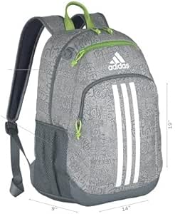 adidas Creator 2 Backpack, Adi Font Madness Stone Grey/Lucid Lime Green/White, One Size