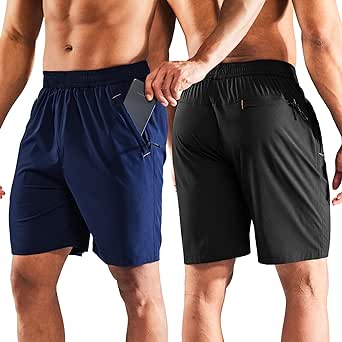 MIER Men's Quick Dry Running Shorts with Zipper Pocket, Elastic Waist Athletic Workout Exercise Fitness Shorts, 7 Inch