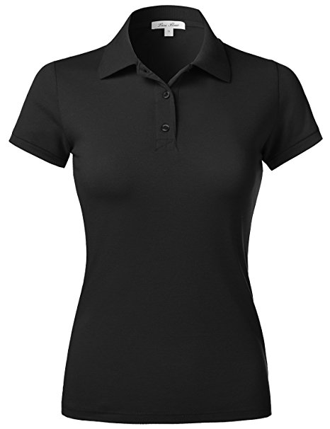 Luna Flower Women's Slim Fit Short Sleeve Sport Plain Basic Polo Shirts