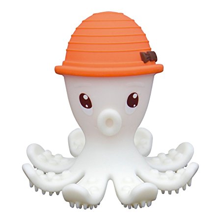Mombella® FDA-Certified Soft Silicone Gum Brush BPA Free Baby Teether Toy - Octopus Doo, 3M , 4 Colors (Orange)