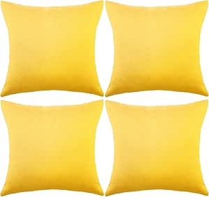 Boao 4 Pack Decorative Outdoor Waterproof Throw Pillow Covers, Square Patio Balcony Garden Waterproof Cushion Case, PU Coating Pillow Shell for Couch,Bed, Patio, Sofa,Tent,18 x 18 Inch(Bright Yellow)