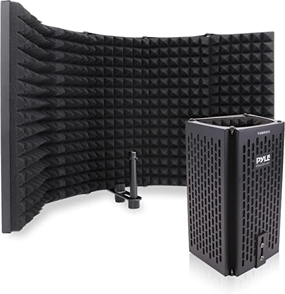 Pyle Microphone Isolation Shield, 5 Panel Acoustic Vocal Sound Dampening Noise Absorb Record Studio,1.6" Foam, Adjust Mic Depth, Removable Shock Mount, ⅝" Threaded, Podcast, Sing and Broadcast-1 set