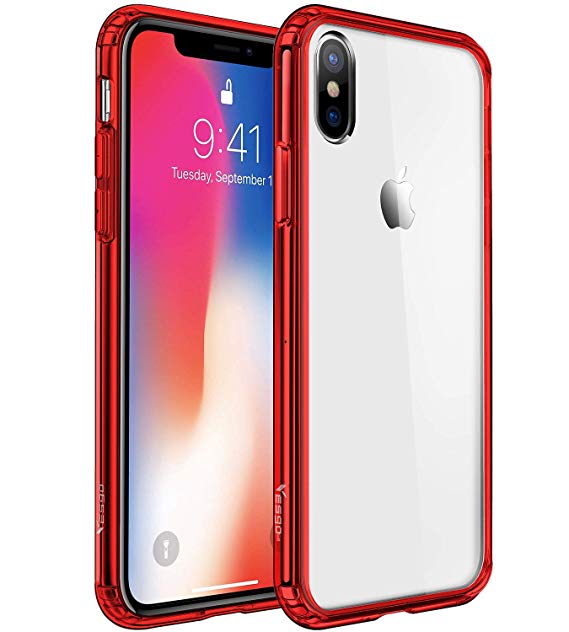 Compatible for iPhone X Case,Clear Anti-Scratch Shock Absorption Cover Case for iPhone X (Red)