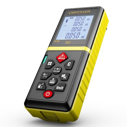 DBPOWER 60M197FT Handy Laser Distance Meter with Mute Function and Removable Clip Yellow