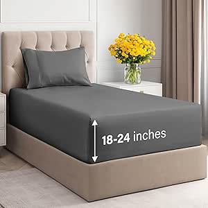 Extra Deep Pockets 400 Thread Count 100% Cotton 3 Piece Twin Size Bedding Sheet Set - Breathable & Cooling - Hotel Luxury Bed Sheets Set - Extra Soft, Wrinkle Free & Comfy Dark Grey Bedding Sheet Set