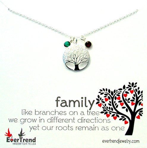 Family Tree Sterling Silver Birthstone Necklace