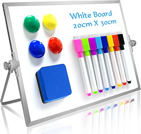 OWill Dry Erase Whiteboard, 20 X 30 cm Small Whiteboard with Stand, Mini Whiteboard A4 Magnetic Desktop Board & Portable Double-Sided White Board Easel for Drawing in School & Home