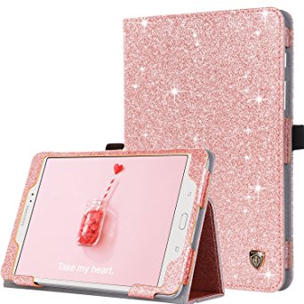 BENTOBEN Samsung Galaxy Tab A 8.0 (2015) Case, Glitter Sparkly Slim Lightweight Flip Folio PU Leather Stylus Holder Auto Sleep/Wake Protective Smart Cover for Galaxy Tab A 8.0 SM-T350, Rose Gold