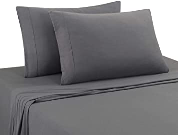 DELANNA Jersey Knit Sheet Set Soft Breathable T-Shirt Weave (Grey, Queen)