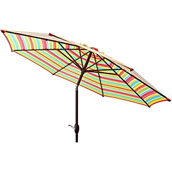 Mainstays 9' Durable Style Steel Frame with Polyester Canopy Market Outdoor Shades Patio Umbrella with Tilt and Crank - Multicolor