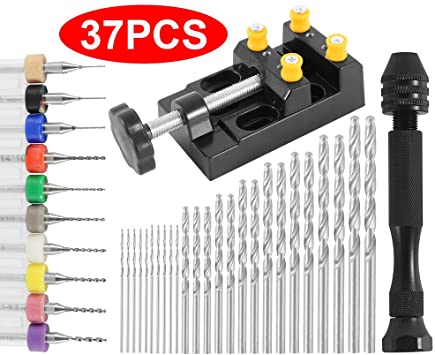 37pcs Pin Vise Hand Drill Set Include Pin Vise Hand Drill, 0.3-1.2mm PCB Mini Drills and 0.5-3.0 Twist Drills for Craft Carving DIY