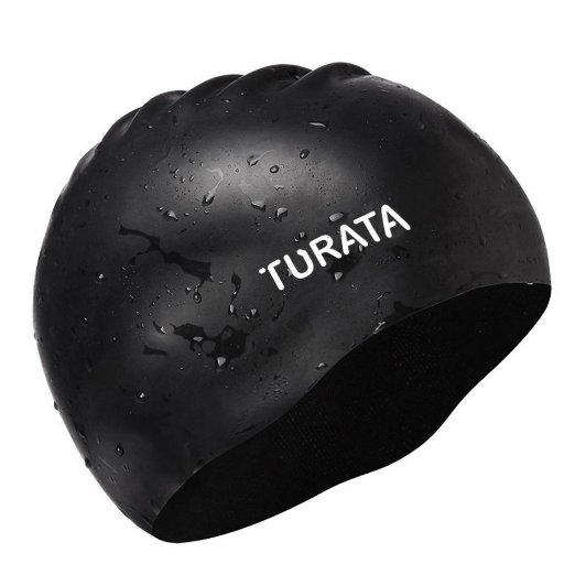 Swim Cap - TURATA® Waterproof Unisex Premium Earmuffs Silicone No-Slip Swimming Cap for Adults Kids Long Hair Woman and Men One Size Hat