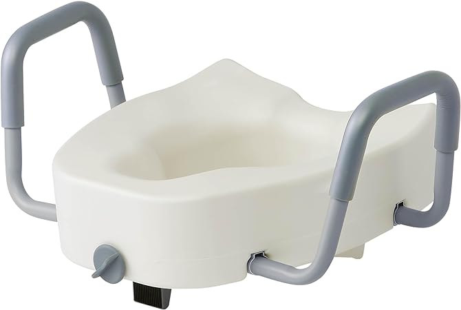 Medline 5" Elongated Raised Toilet Seat, with Lock and Removable Padded Arms- A Medical Seat for Seniors, Elderly, Adults, or Post-Surgery Recovery, 1 Ct.