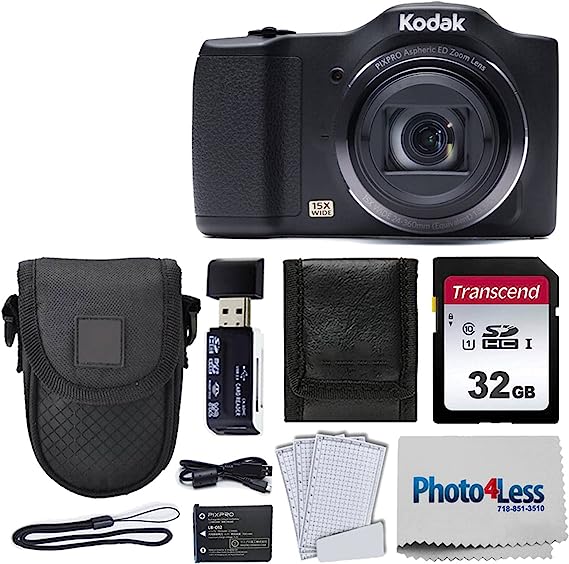 Kodak PIXPRO FZ152 Digital Camera   Black Point & Shoot Case   Transcend 32GB UHS-I U1 SD Memory Card & More!