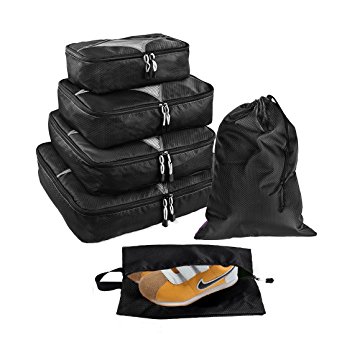 6 Set Packing Cubes - Travel Luggage Packing Organizers with Laundry Bag & Shoe bag