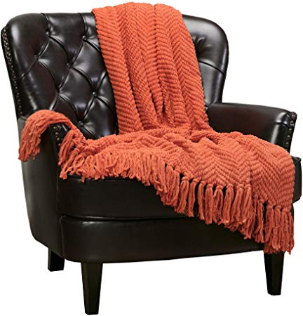 Chanasya Textured Knitted Super Soft Throw Blanket with Tassels Warm Cozy Plush Lightweight Fluffy Woven Blanket for Bed Sofa Couch Cover Living Bed Room Burnt Orange Throw Blanket (50x65)- Rust