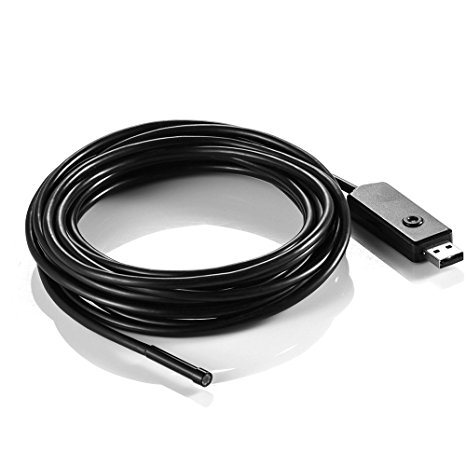 GRDE® 0.3MP CMOS 5.5mm Dia USB Endoscope, 6 LEDs Waterproof Borescope Snake Inspection Tube Pipe Visual Camera with 5m Cable