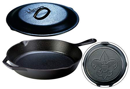 Lodge Seasoned Cast Iron Boy Scouts of America Skillet   Cast Iron Lid Set - 12 Inch Collectible Iconic Frying Pan