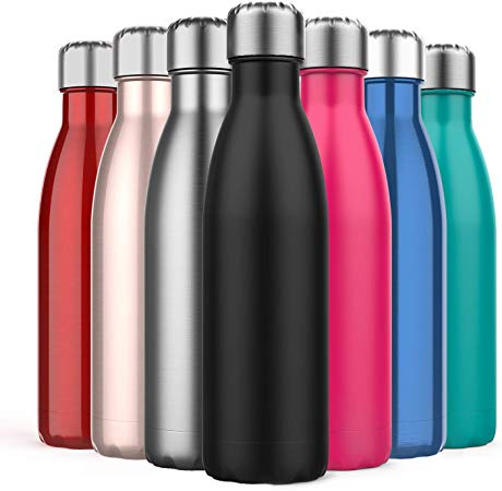 BICASLOVE Insulated Water Bottle, 500ml Double Wall Stainless Steel Vacuum Bottle Keep 18 Hours Hot & 24 Hours Cold - BPA Free for Outdoor Sports, Fitness, Camping, Hiking, Office,School (Black)