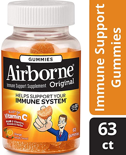 Airborne Zesty Orange Flavored Gummies, 63 Count - 750mg of Vitamin C and Minerals & Herbs Immune Support (Packaging May Vary) (Pack of 4)