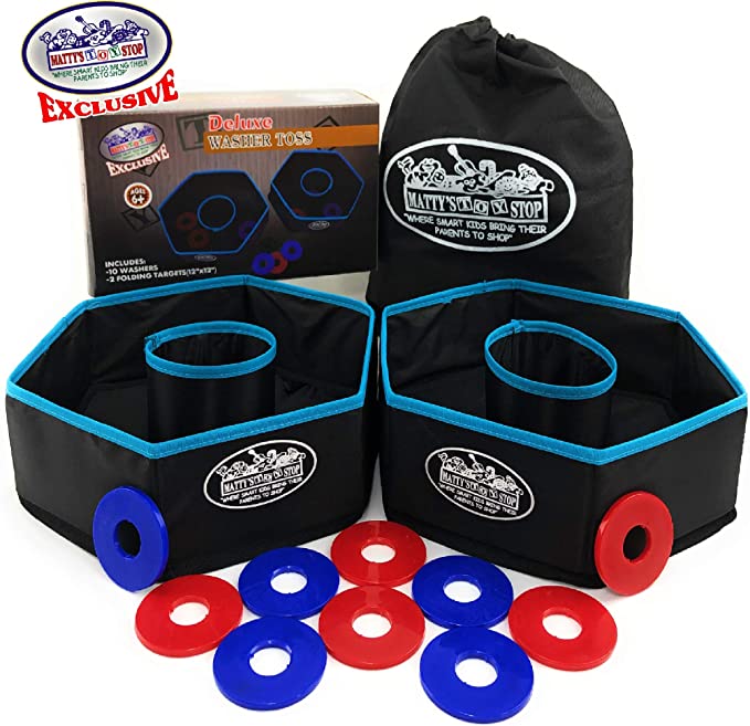 Matty's Toy Stop Deluxe Collapsible Washer Toss Game with 10 Washer Discs & Storage Bag