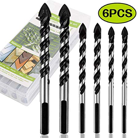 6 PCS Concrete Drill Bit Set, Masonry Drill Bit Set For Tile,Brick, Plastic and Wood,Tungsten Carbide Tip Best for Wall Mirror and Ceramic Tile on Concrete and Brick Wall (6-12mm).