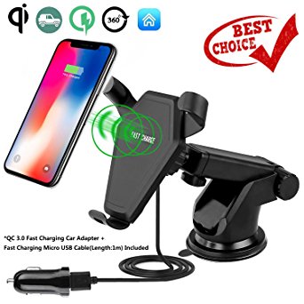 iAnkey Qi Fast Wireless Car Charger,Car Mount Air Vent Phone Holder Charging for Samsung Note 8,S8/S8 plus,S7/S7 Edge,S6 Edge plus,Note 5 and iPhone X,iPhone 8/8 Plus Compatible All Qi-enabled devices
