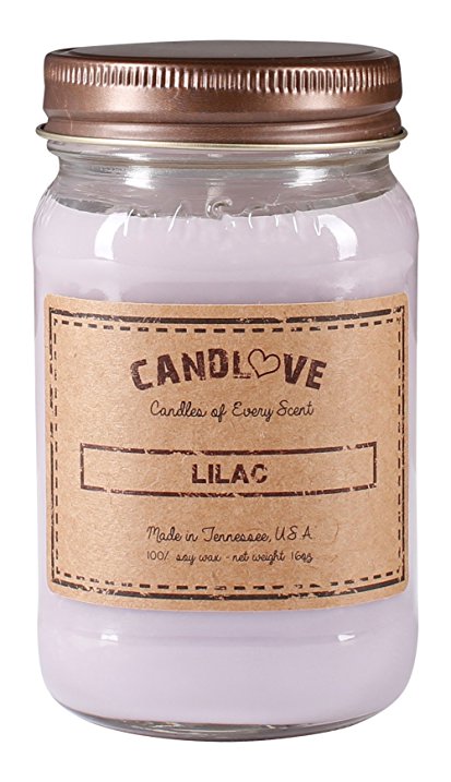 Candlove "Lilac" Scented 16oz Mason Jar Candle 100% Soy Made In The USA