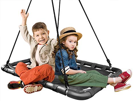 Sorbus Spinner Platform Swing – Kids Indoor/Outdoor Rectangular Mat Swing – Great for Tree, Swing Set, Backyard, Playground, Playroom – Accessories Included (40 x 30, Square Black)