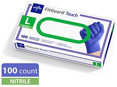 Medline FitGuard Touch Nitrile, Latex Free, Powder Free, Exam Gloves, Blue, Large (100 Count)