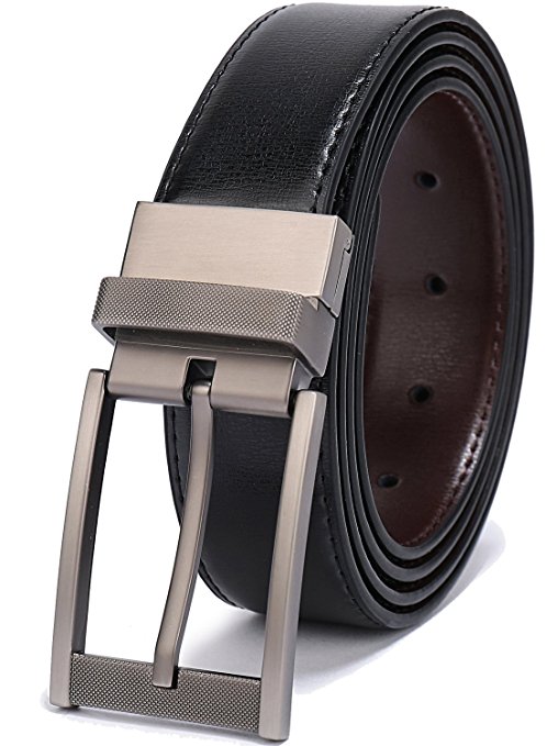 Belts for Men Reversible Leather 1.25” Waist Strap Fashion Dress Buckle Beltox