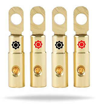 InstallGear 8 AWG Gauge Gold Ring Set Screw Battery Ring Terminals (4 Pack)