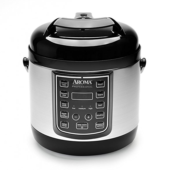 Aroma Professional 8 Cup Cooked, 4 Cup Uncooked Digital Cool Touch Turbo Rice Pressure Cooker, Silver (APC-805SB)