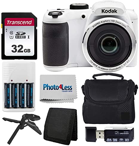 Kodak PIXPRO AZ252 Astro Zoom 16MP Digital Camera (White)   Point & Shoot Camera Case   Transcend 32GB SD Memory Card   Rechargeable Batteries & Charger   USB Card Reader   Table Tripod   Accessories