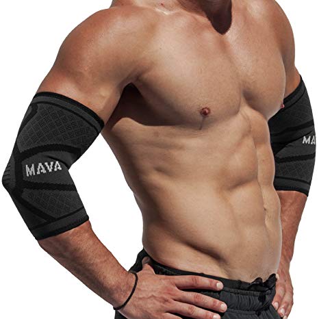 Mava Sports Elbow Brace Compression Sleeve (Pair) - Elbow Brace for Tendonitis, Tennis, Workouts, Weightlifting, Golfer's Elbow Treatment, Basketball- Reduce Joint Pain & Elbow Support - Elbow Sleeve